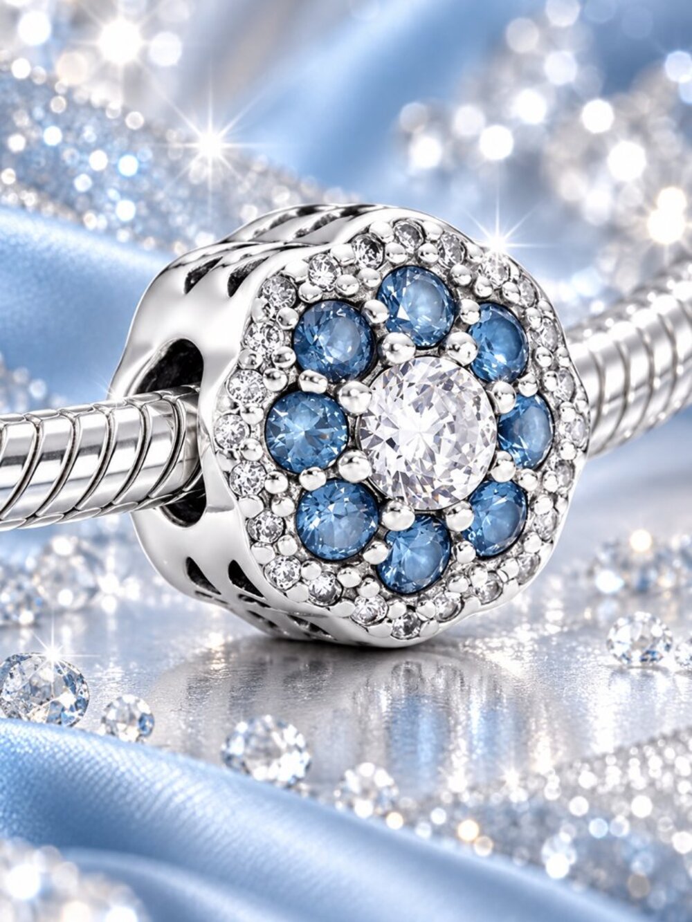 Blue Sparkling Flower Charm